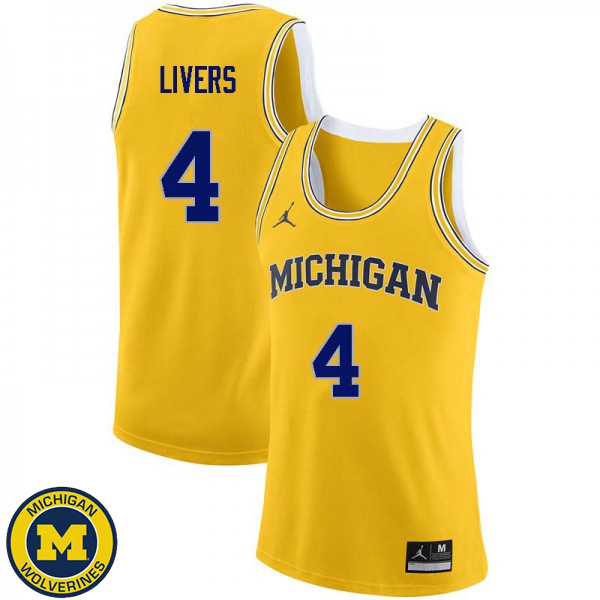 Men's Michigan Wolverines #4 Isaiah Livers Yellow University Basketball Jersey